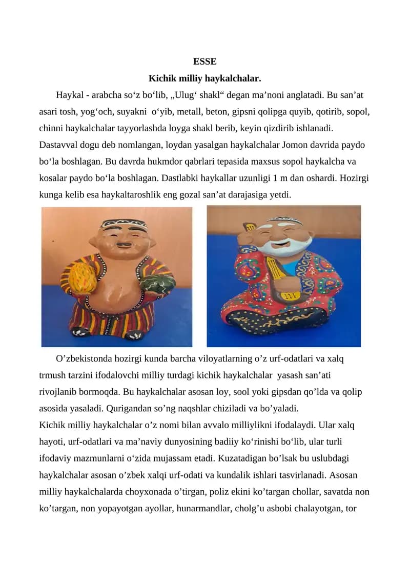 Kichik milliy haykalchalar.