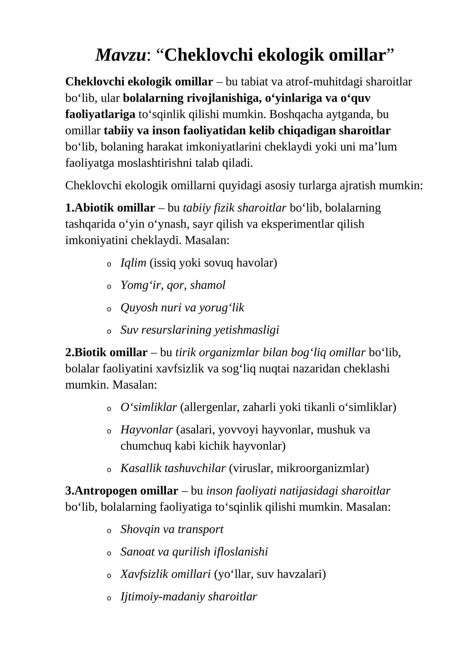 Cheklovchi ekologik omillar