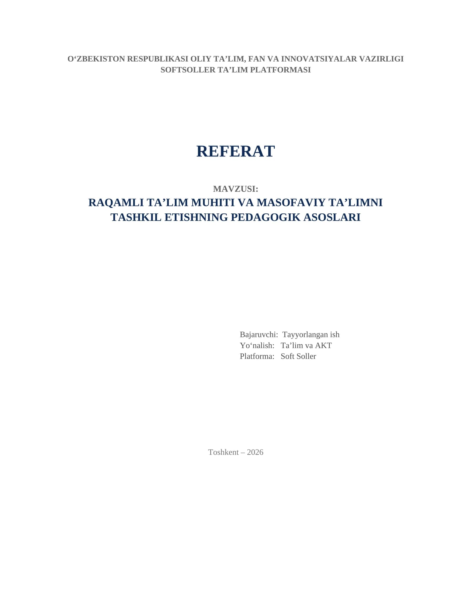 Raqamli talim referat