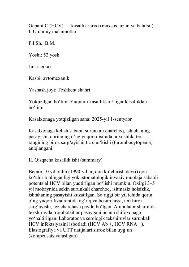 Gepatit C kasallik tarixi