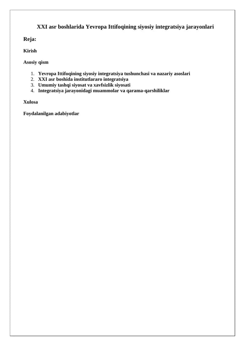 Yevropa Ittifoqining siyosiy integratsiya jarayonlari