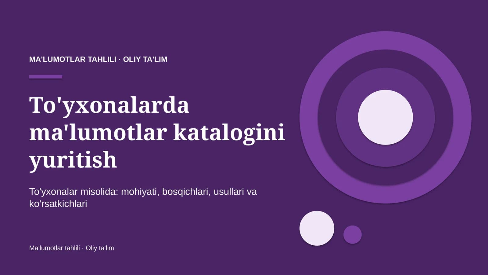 To'yxonalarda ma'lumotlar katalogini yuritish