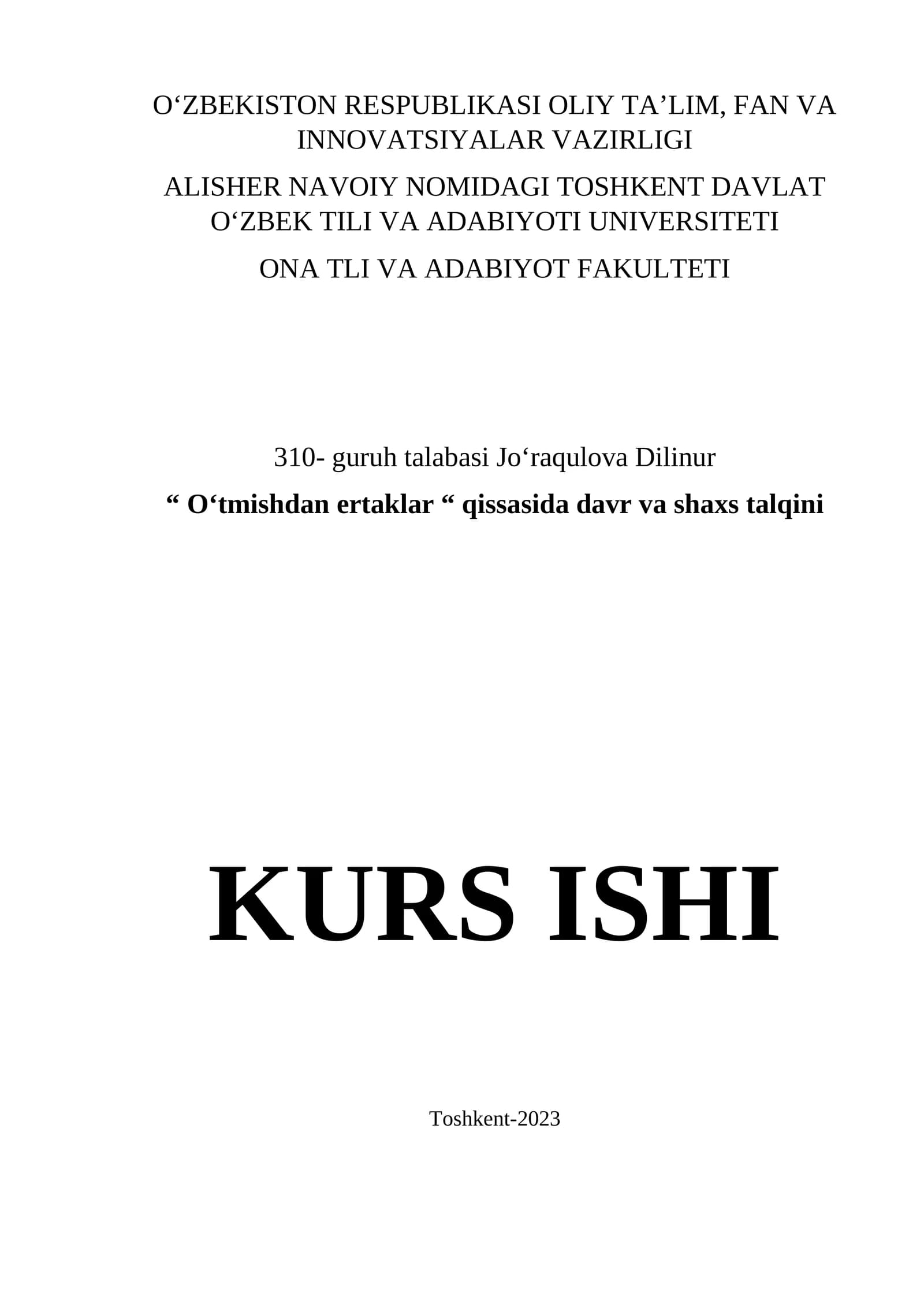 O‘tmishdan ertaklar KURS ISHI