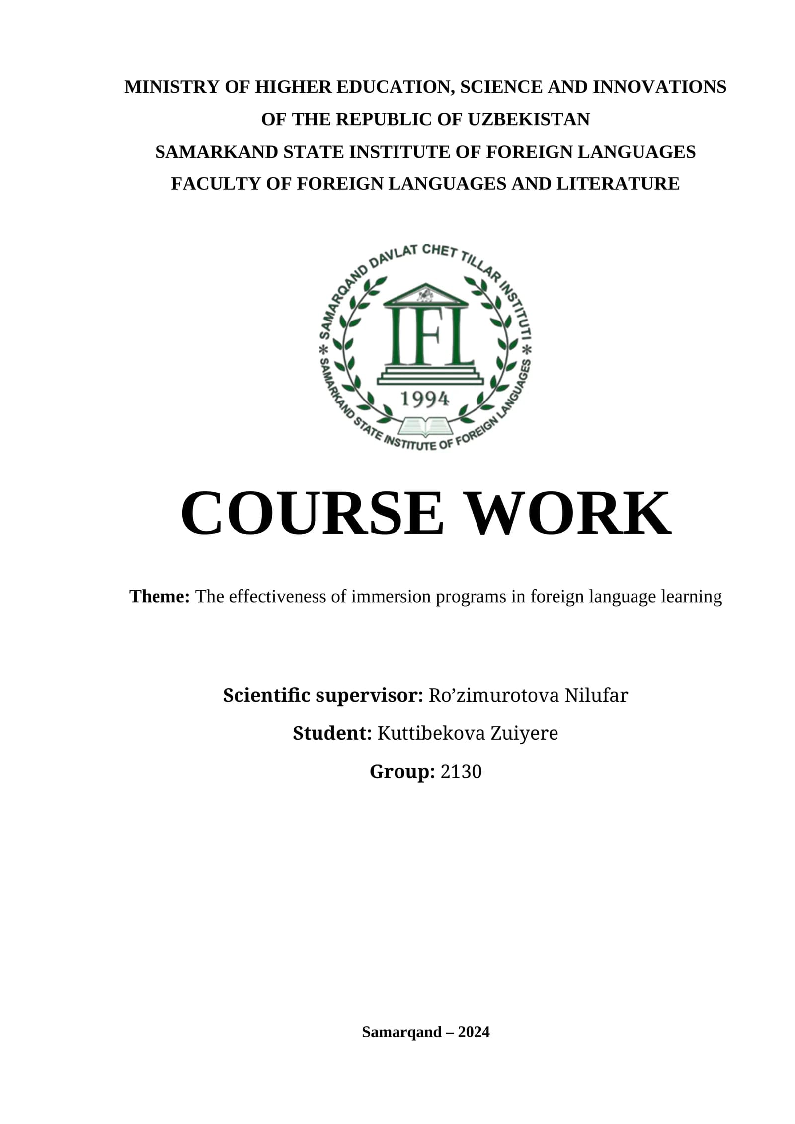 Effectiveness of Immersion Programs in Foreign Language Learning