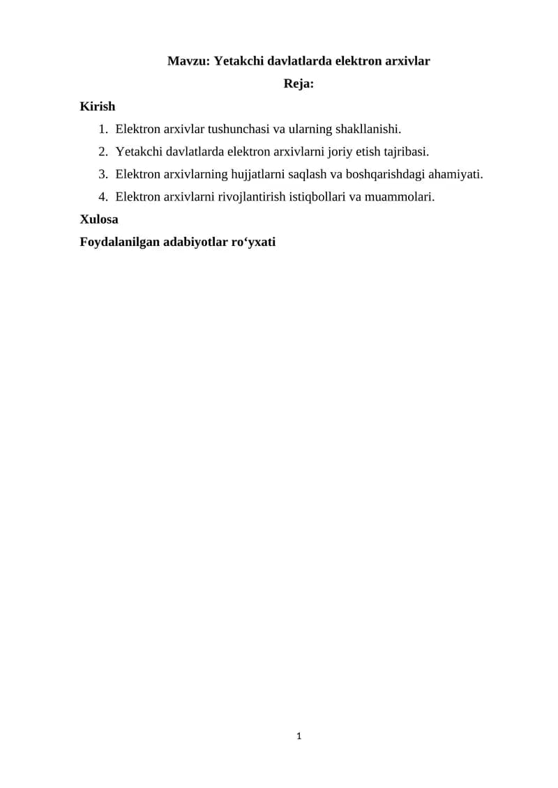 Yetakchi davlatlarda elektron arxivlar