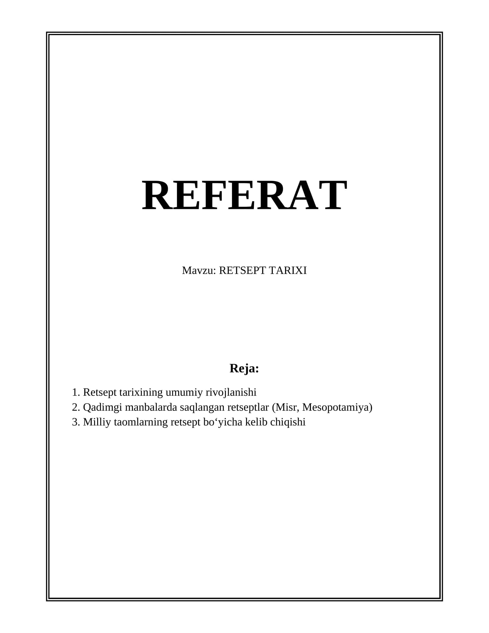 RETSEPT TARIXI