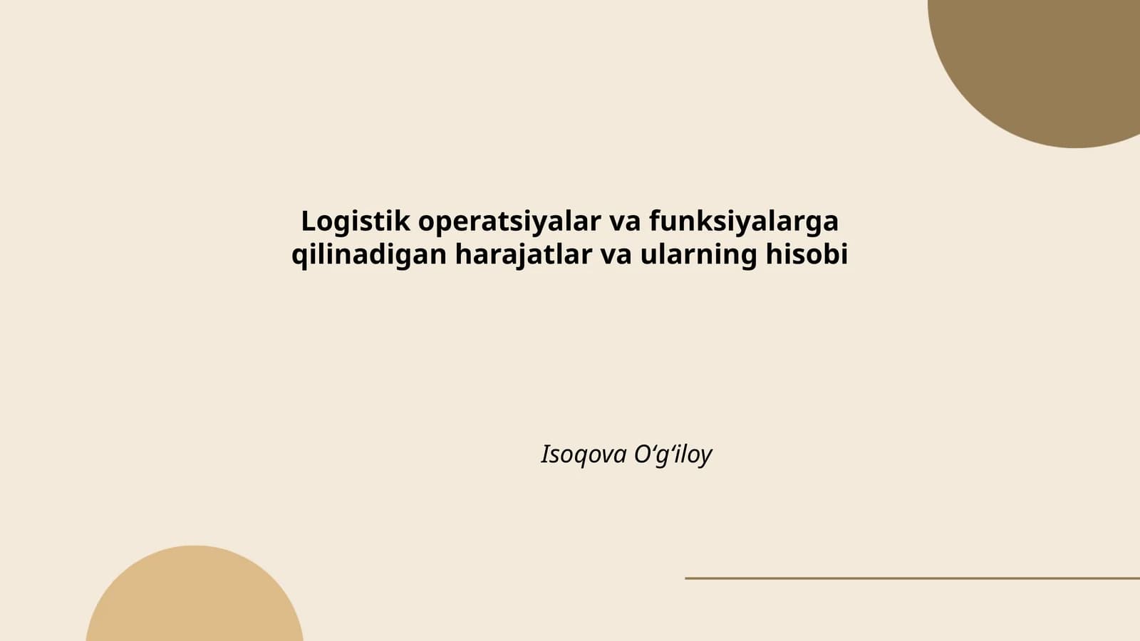 Logistik operatsiyalar va funksiyalarga qilinadigan harajatlar va ularning hisobi