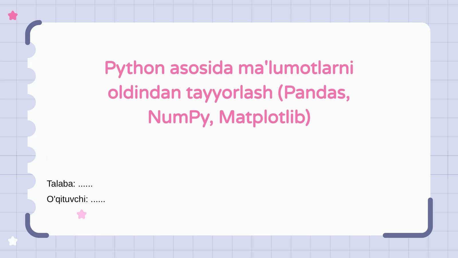 Ma'lumotlarni oldindan tayyorlash Python asosida (Pandas, NumPy, Matplotlib)