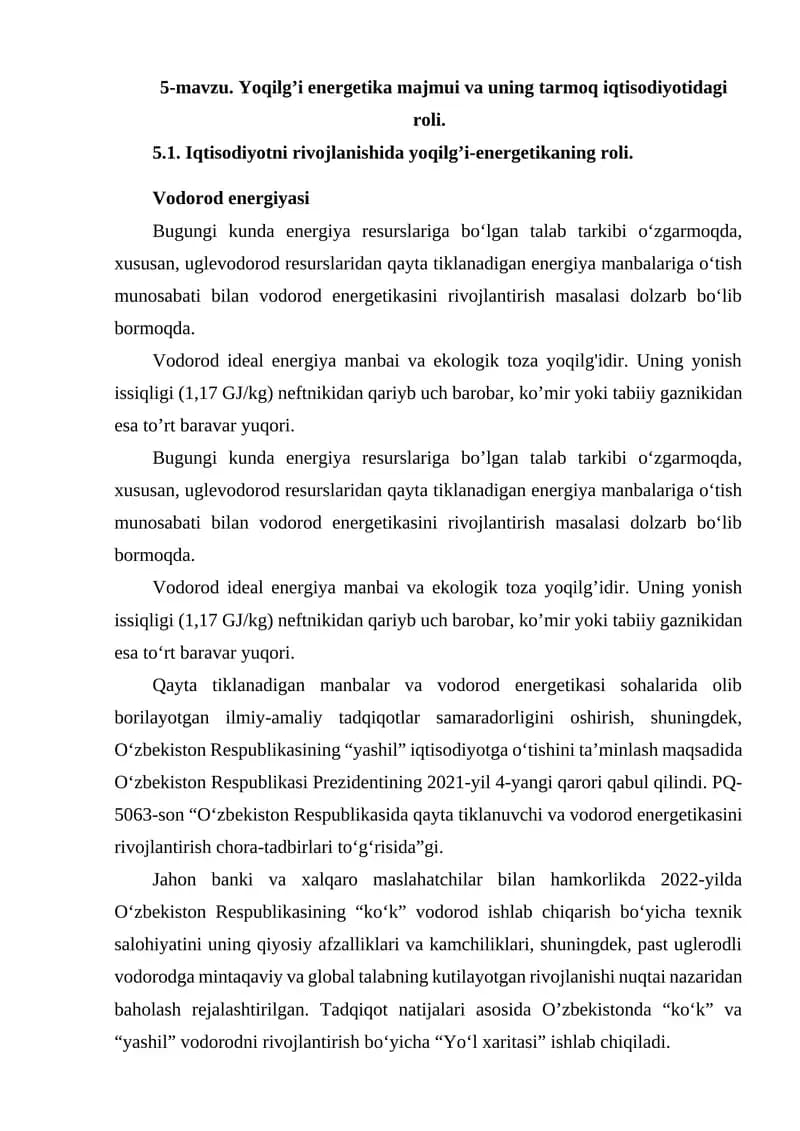 Vodorod energiyasi