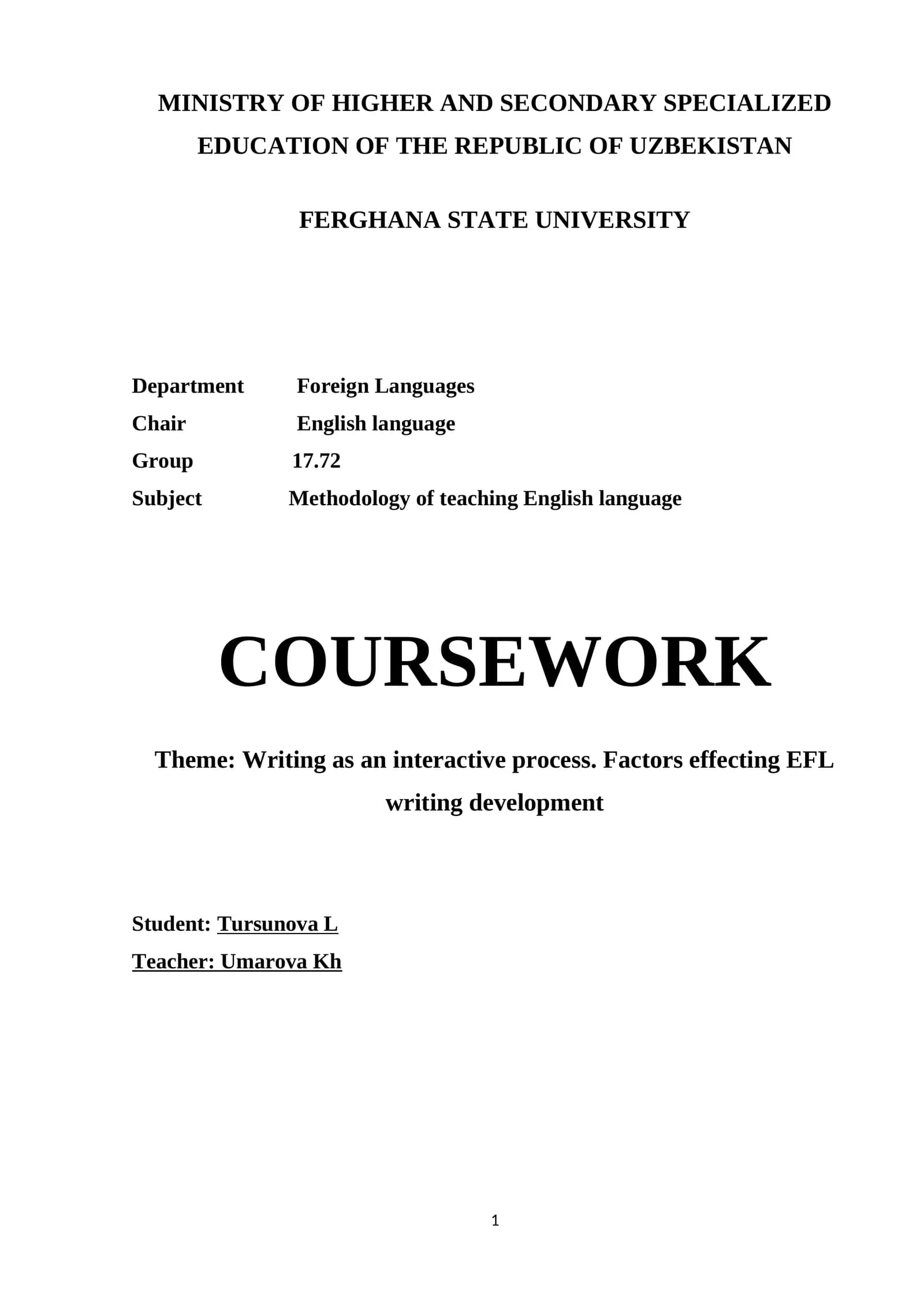 Methodology of teaching English language coursework