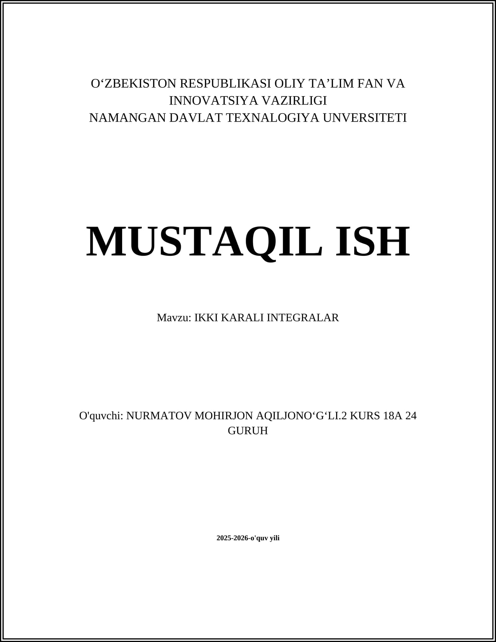 IKKI KARALI INTEGRALAR