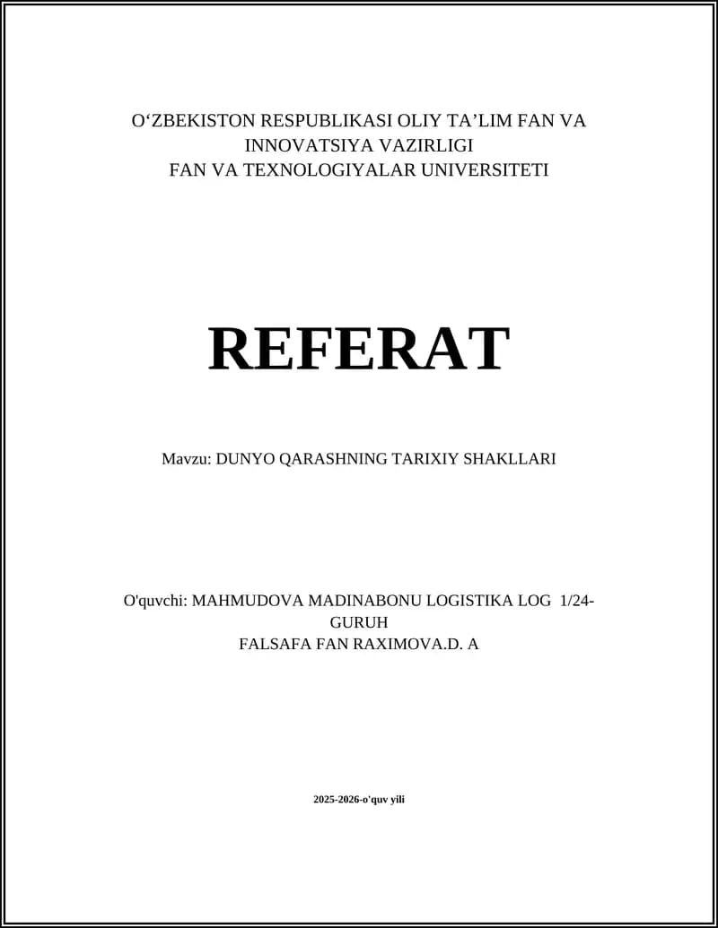 DUNYO QARASHNING TARIXIY SHAKLLARI
