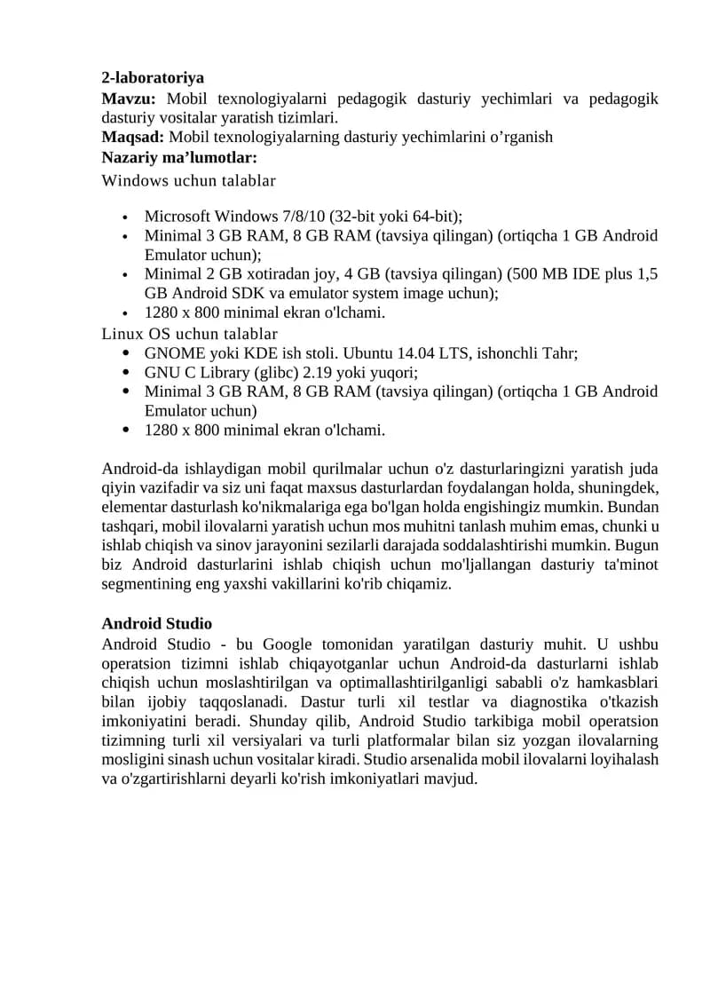 Mobil texnologiyalarni pedagogik dasturiy yechimlari va pedagogik dasturiy vositalar yaratish tizimlari