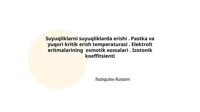 Suyuqliklarni suyuqliklarda erishi