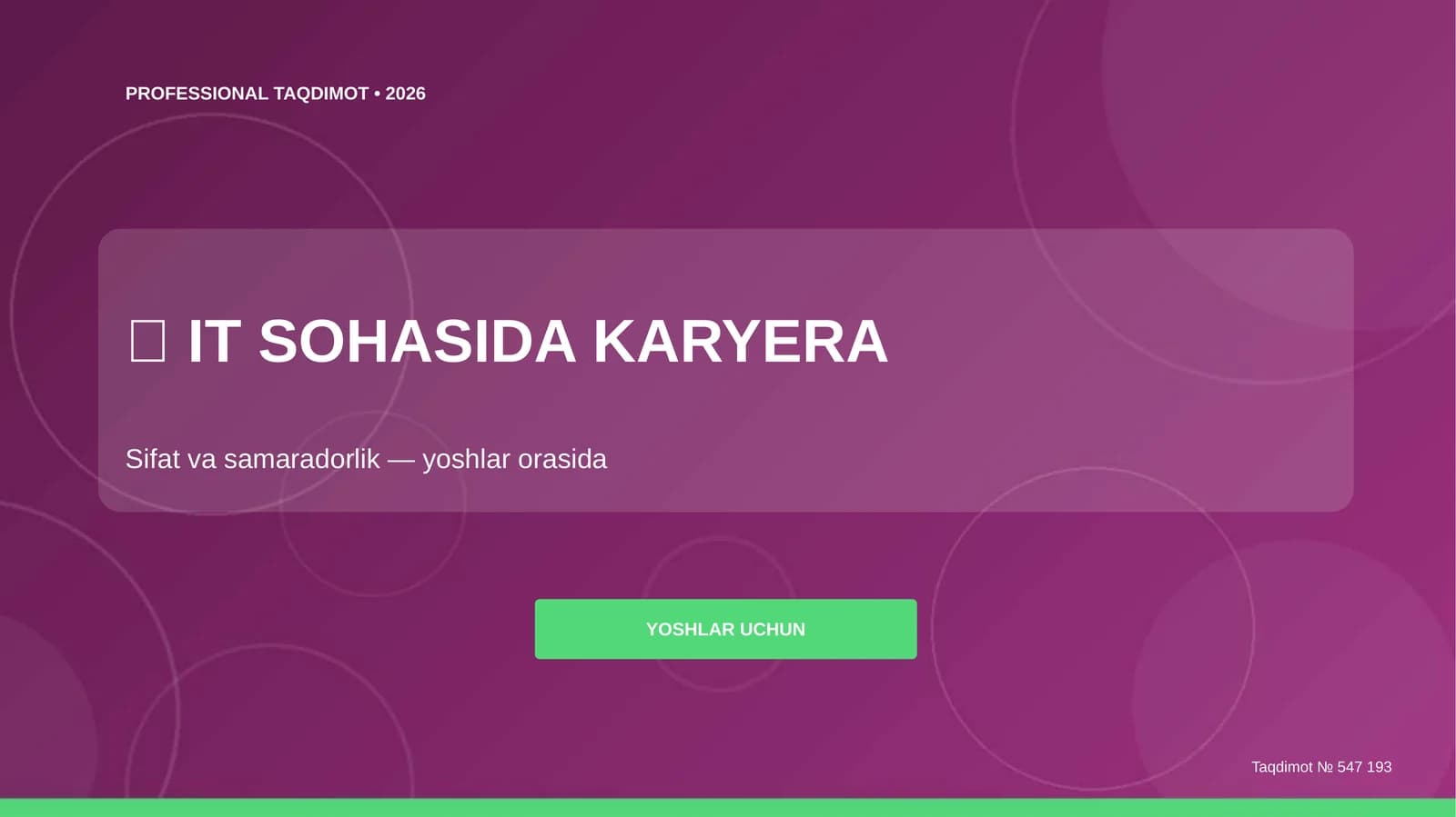 IT sohasida karyera: sifat va samaradorlik (yoshlar orasida)