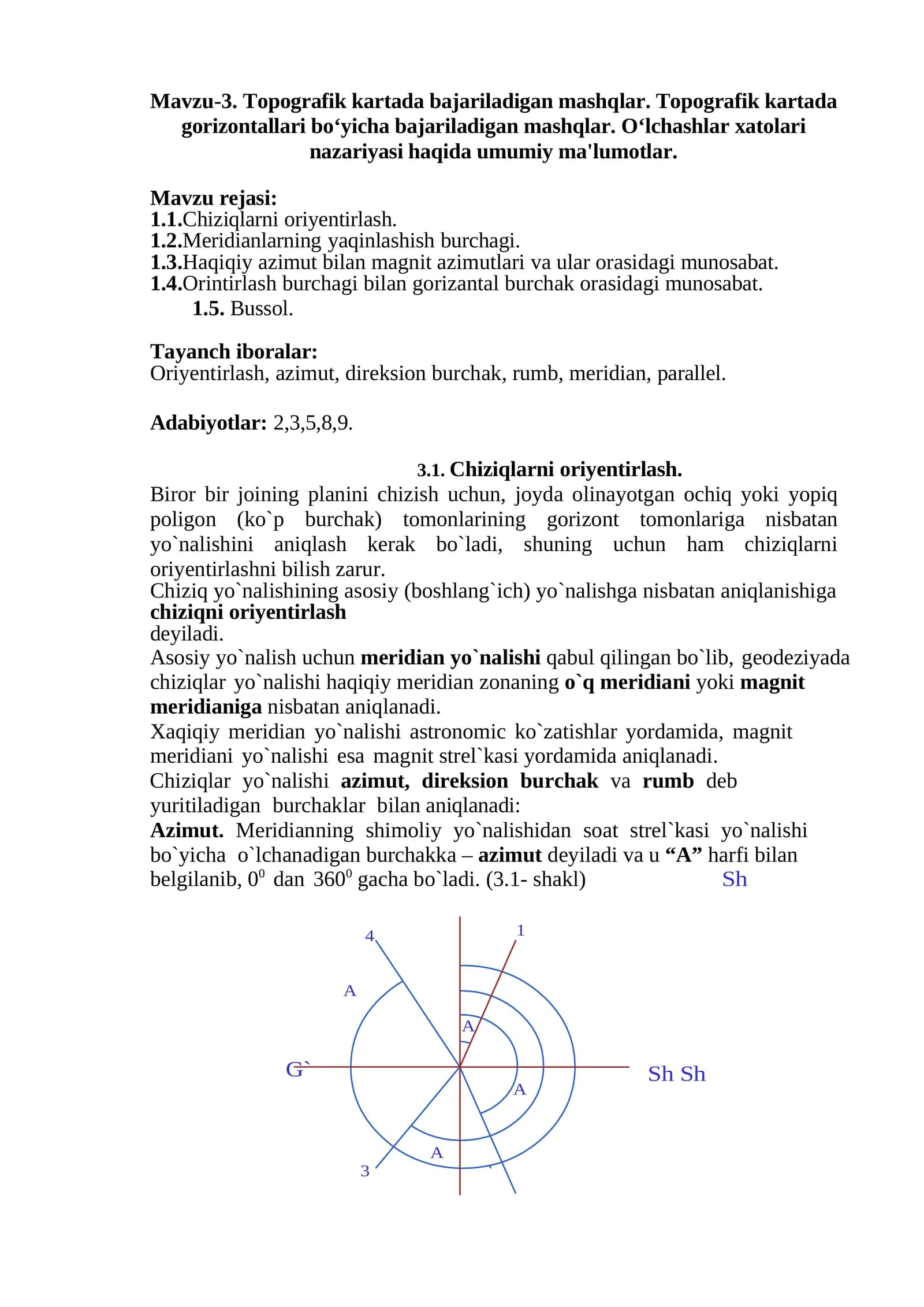 Topografik kartada bajariladigan mashqlar. Topografik kartada gorizontallari boʻyicha bajariladigan mashqlar.