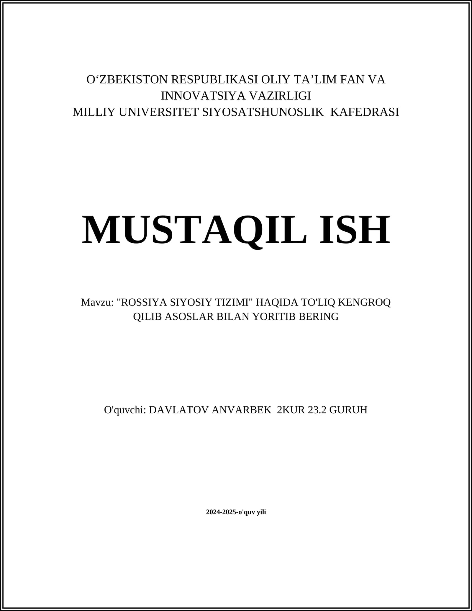 "ROSSIYA SIYOSIY TIZIMI"