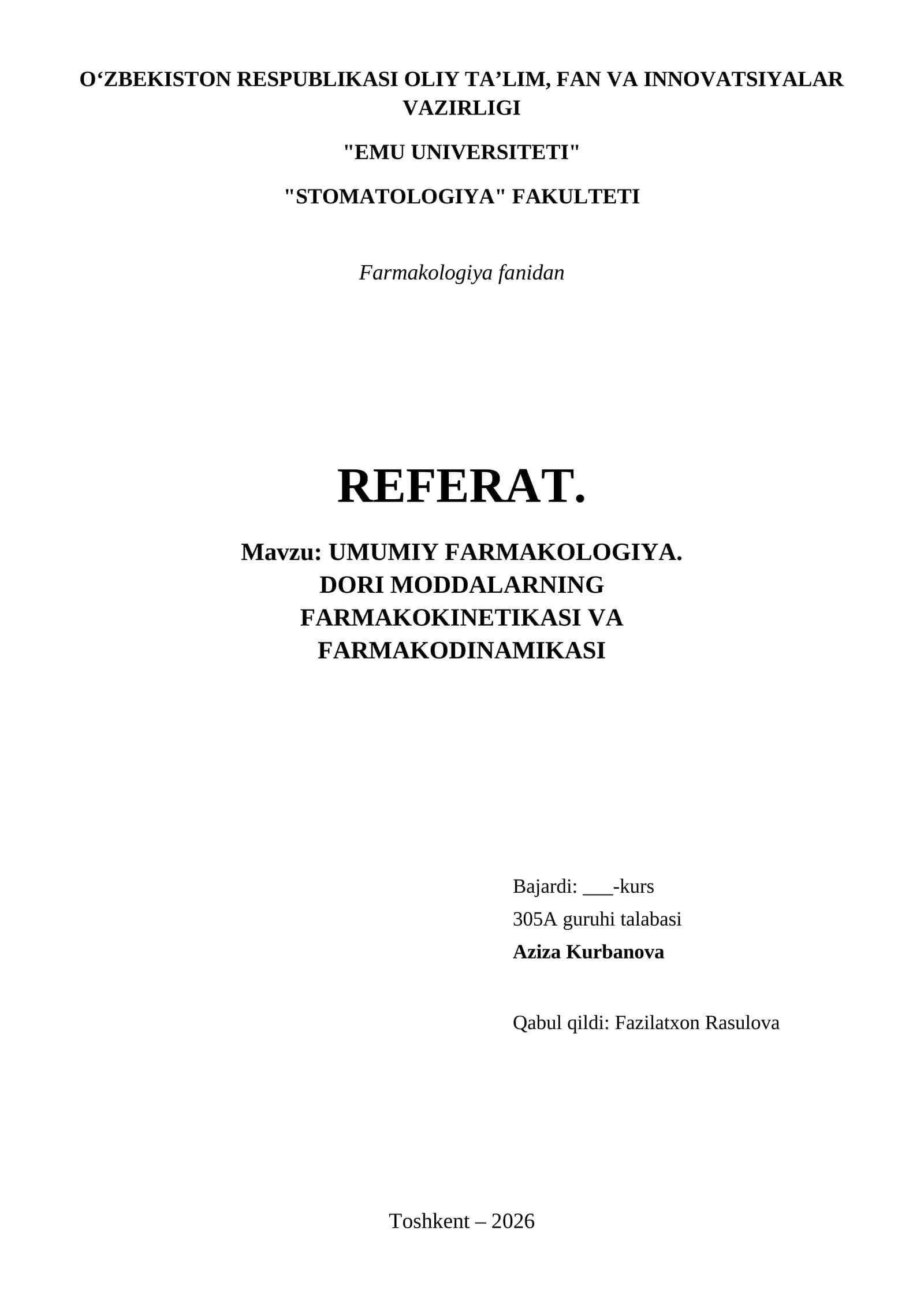 UMUMIY FARMAKOLOGIYA.
