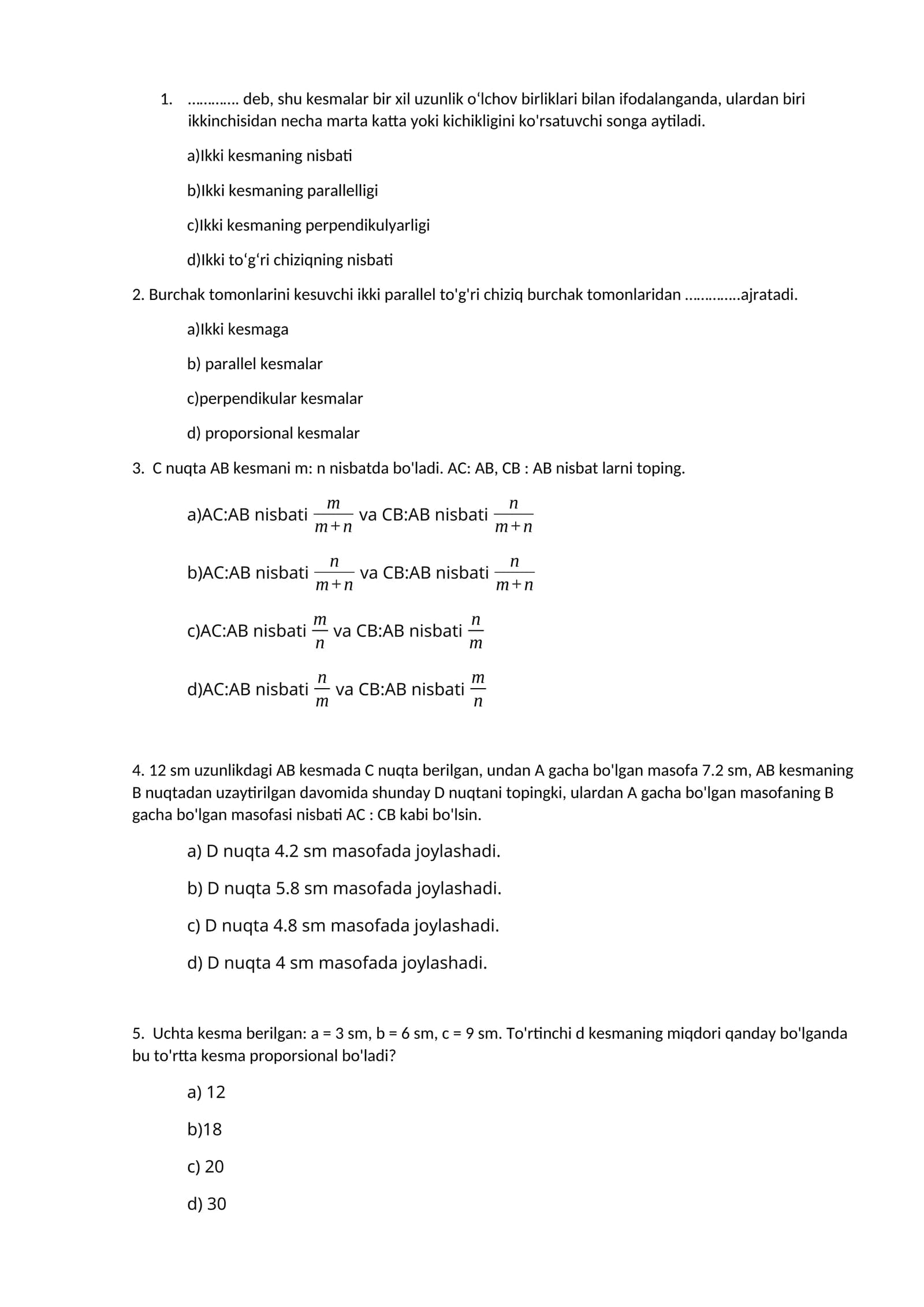Matematika savollari va javoblari