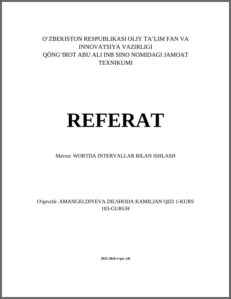 WORTDA INTERVALLAR BILAN ISHLASH