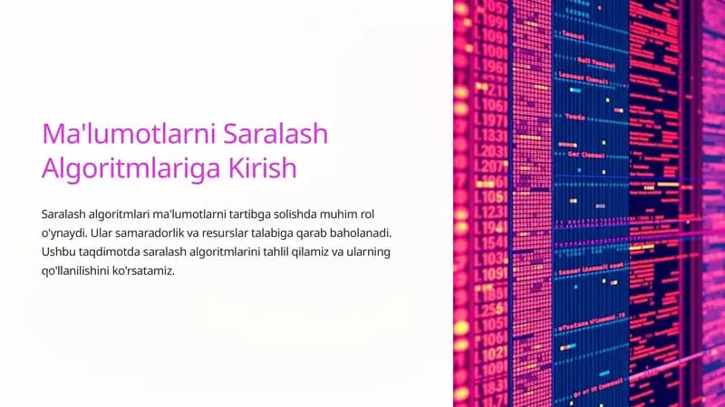 Ma'lumotlarni Saralash Algoritmlariga Kirish