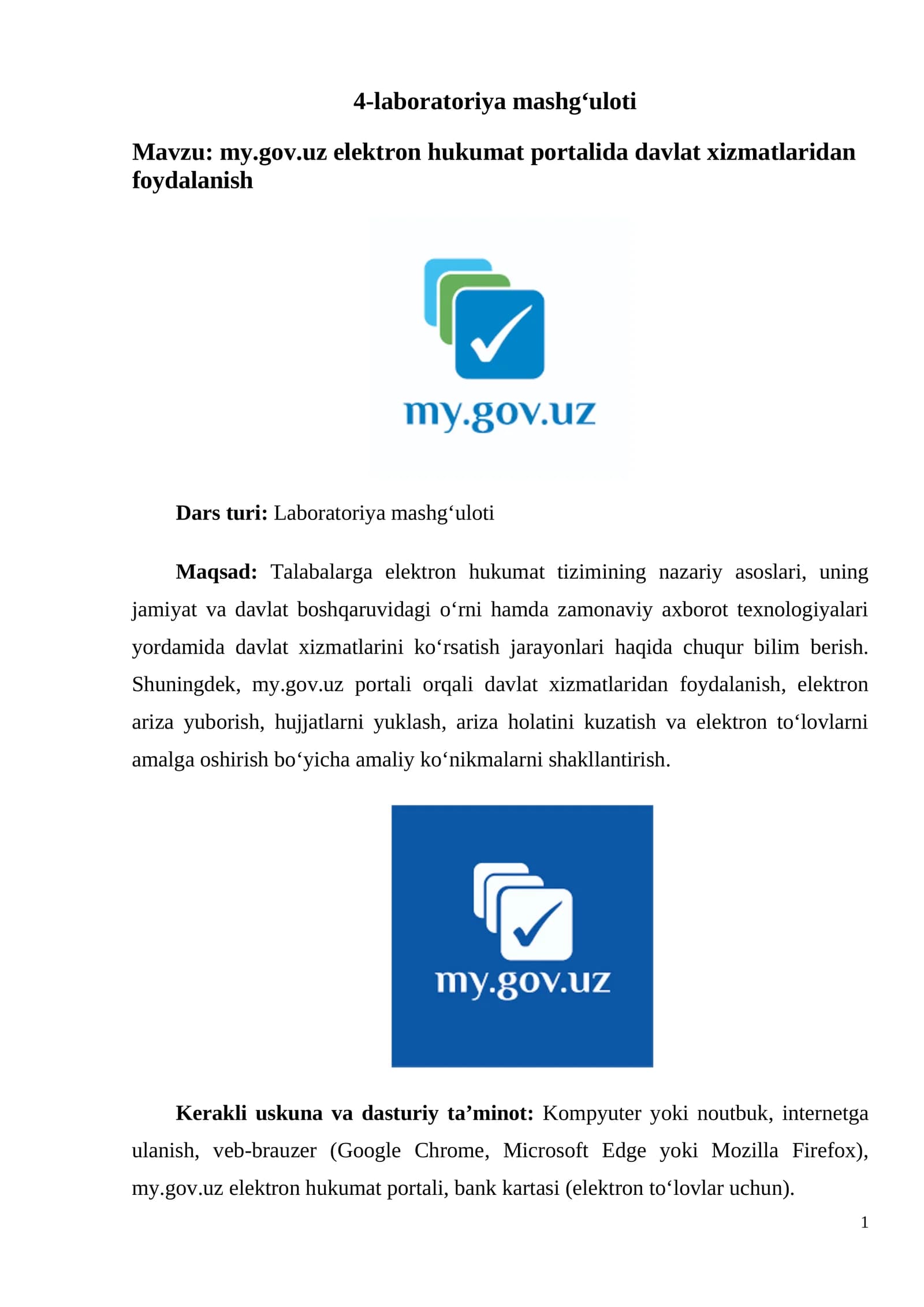 my.gov.uz elektron hukumat portalida davlat xizmatlaridan foydalanish