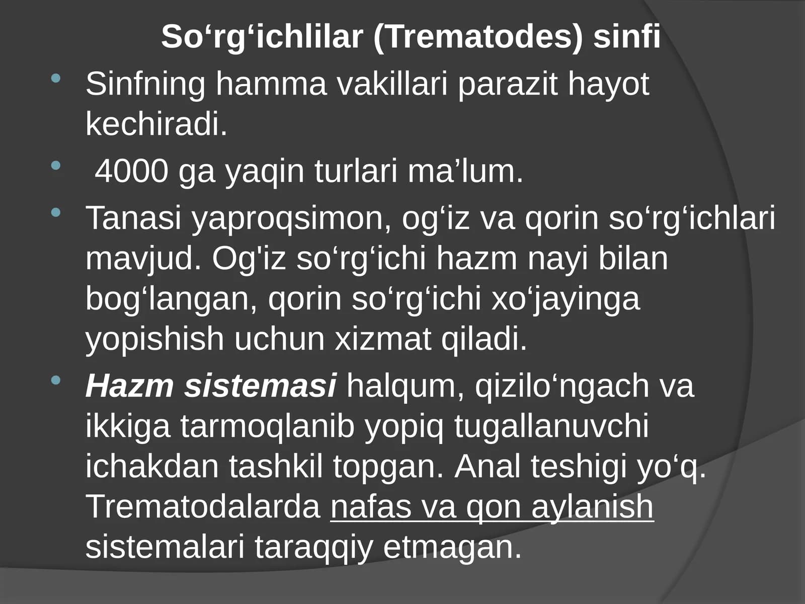 So‘rg‘ichlilar(Trematodes)sinfi