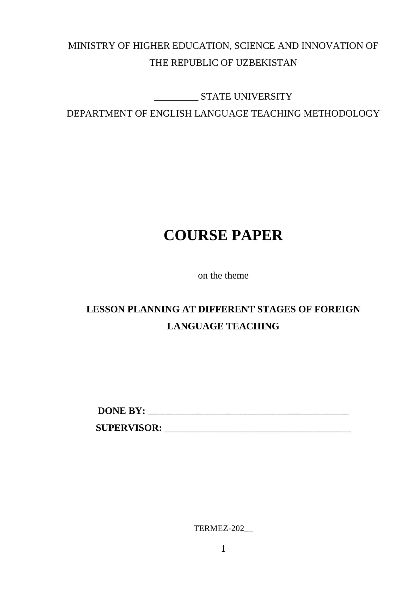 LESSON PLANNING AT DIFFERENT STAGES OF FOREIGN  LANGUAGE TEACHING