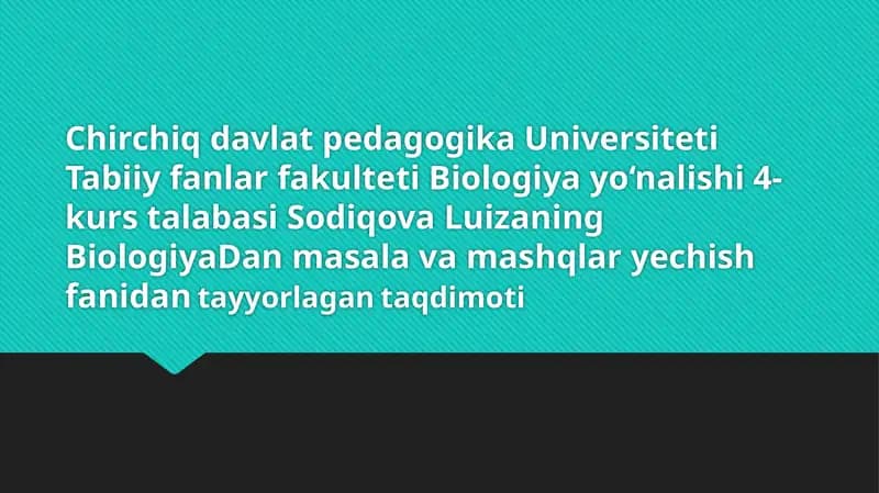 Tuban va yuksak o'simliklar ko'payishi yuzasidan masalalar