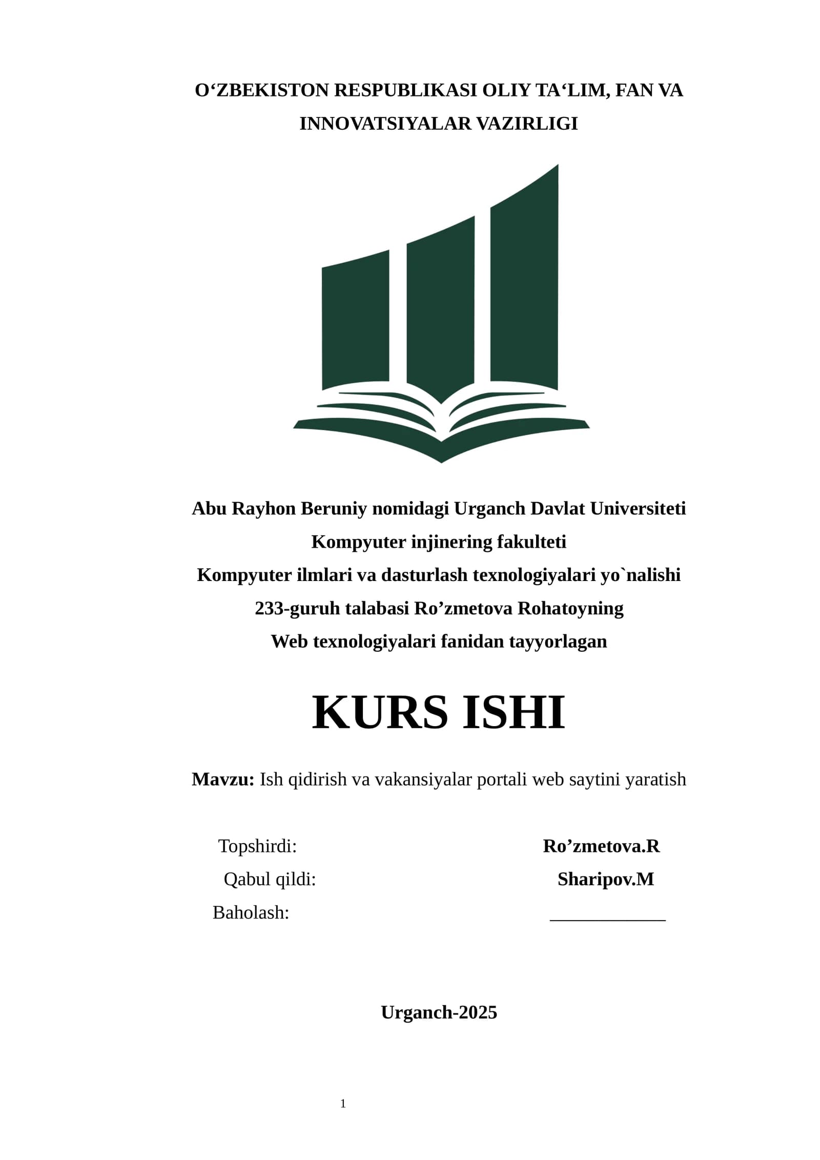 Web texnologiyalari fanidan tayyorlagan KURS ISHI