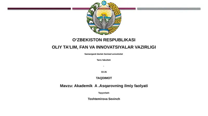 Akademik A.Asqarovning ilmiy faolyati