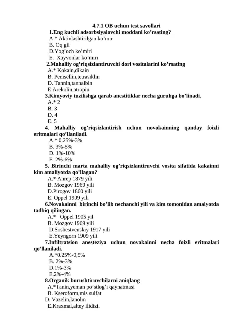 OB uchun test savollari