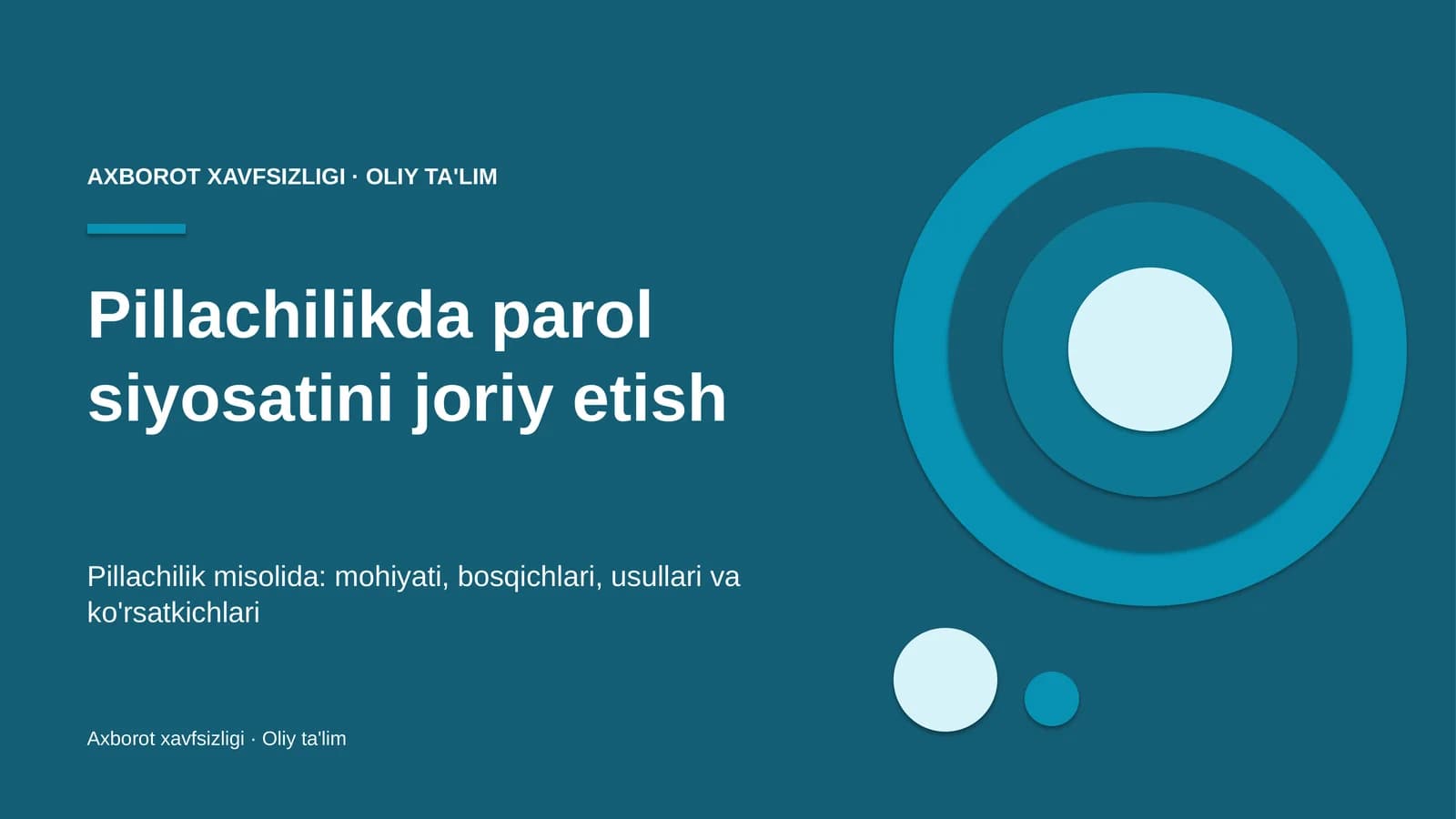 Pillachilikda parol siyosatini joriy etish