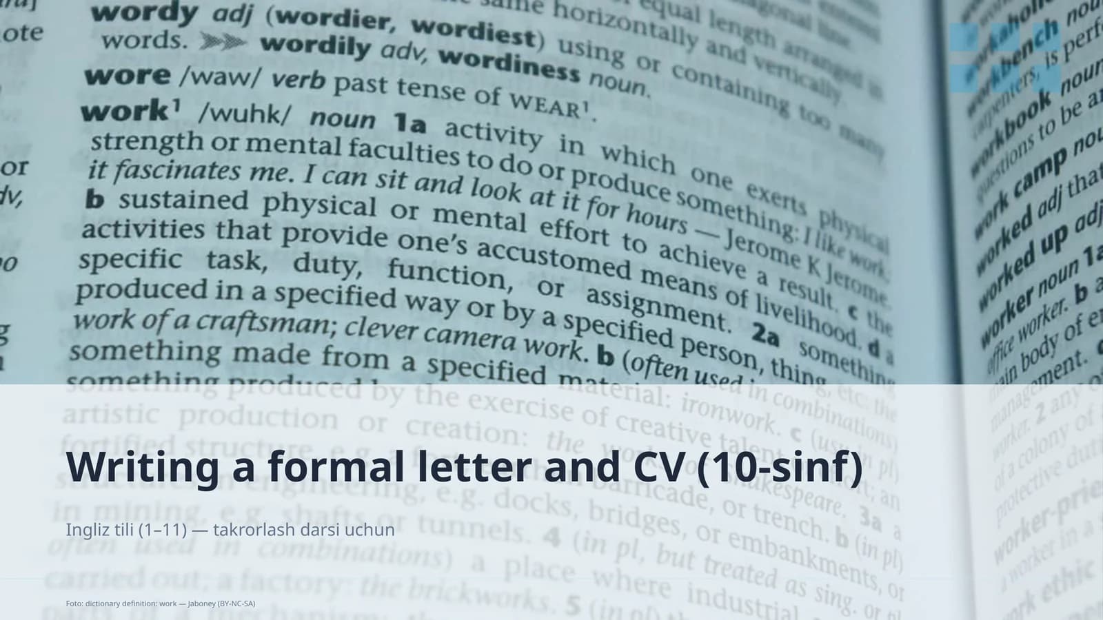 Writing a formal letter and CV (10-sinf)