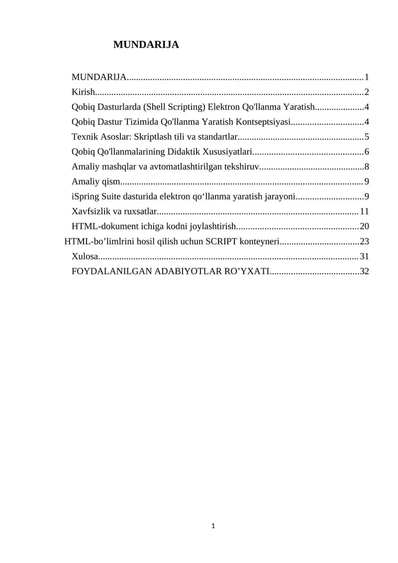 Qobiq dasturlarda elektron qoʻllanma yaratish