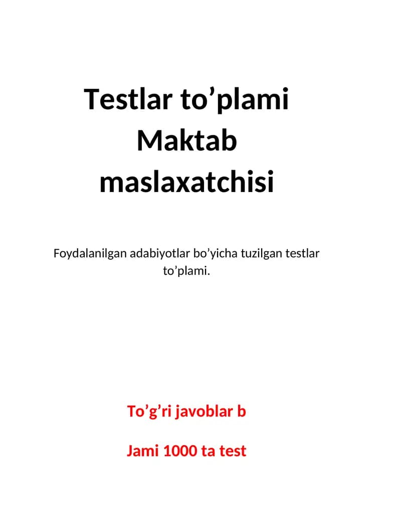 Maktab maslaxatchisi 1000 ta test
