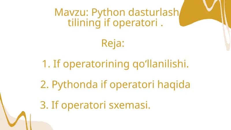 Python dasturlash tilining if operatori