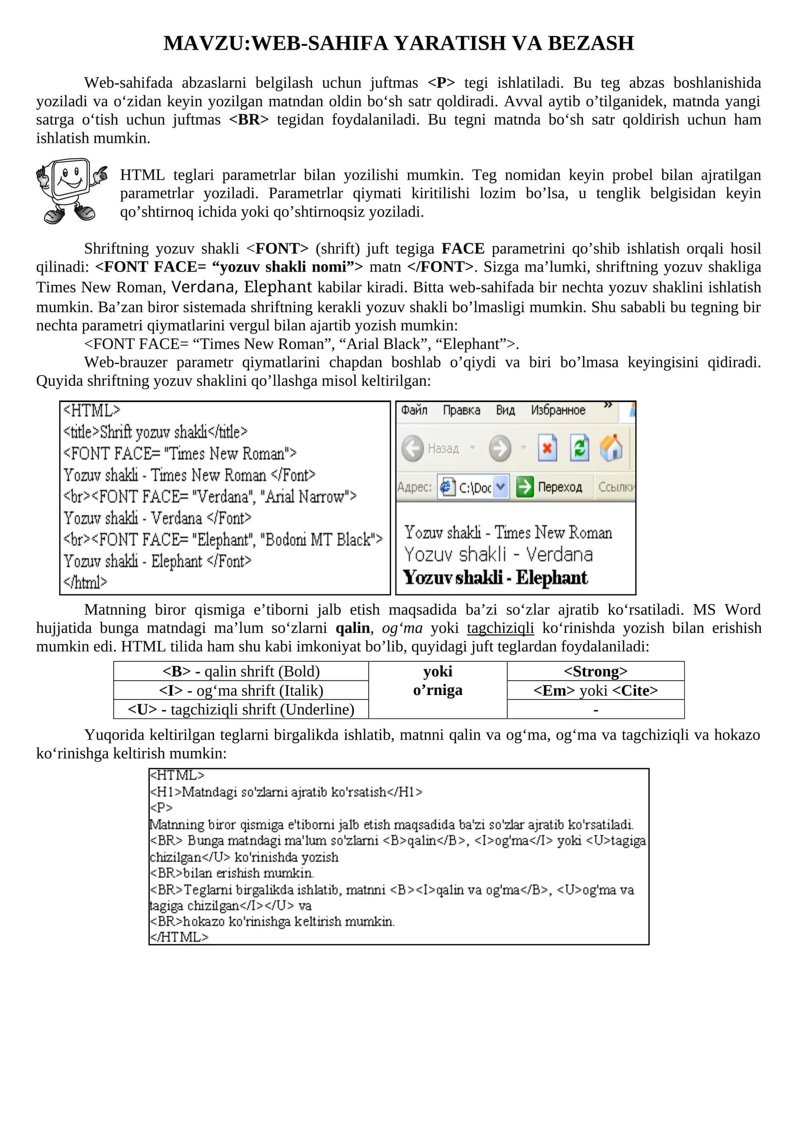 WEB-SAHIFA YARATISH VA BEZASH