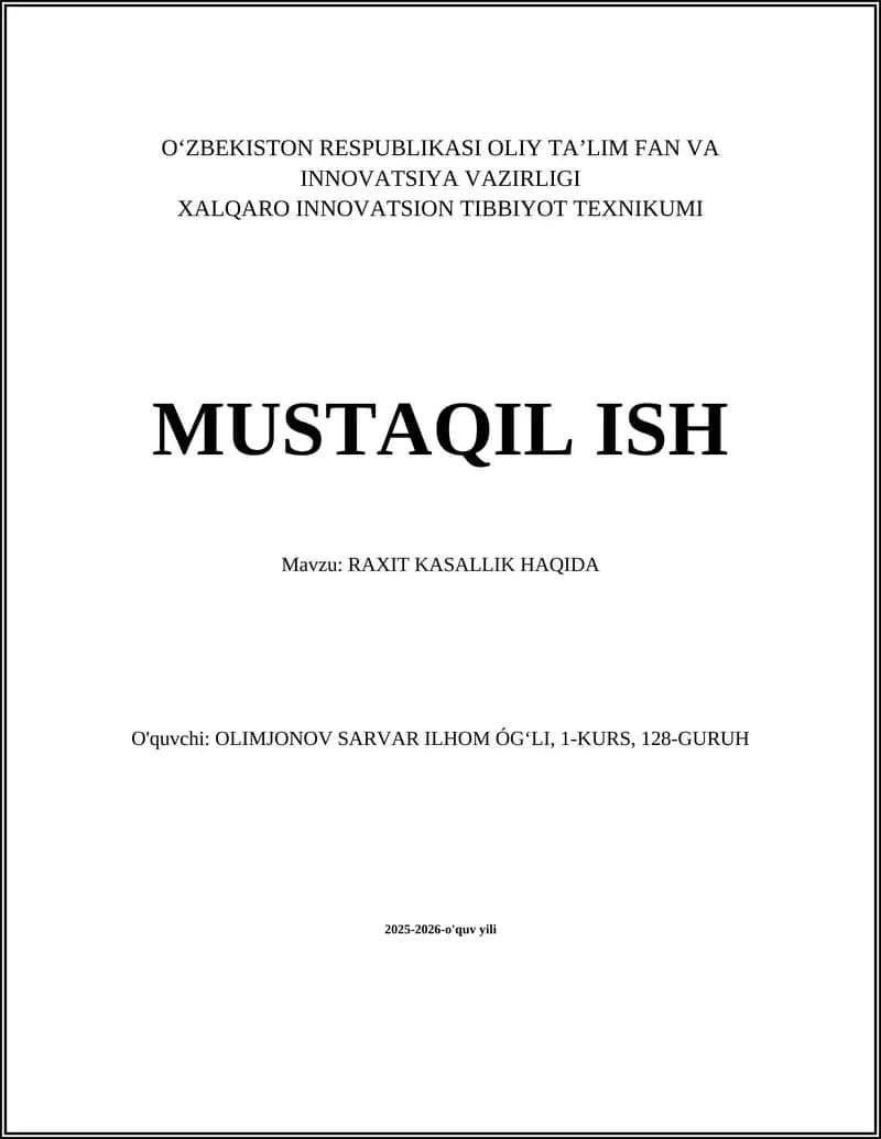 RAXIT KASALLIK HAQIDA