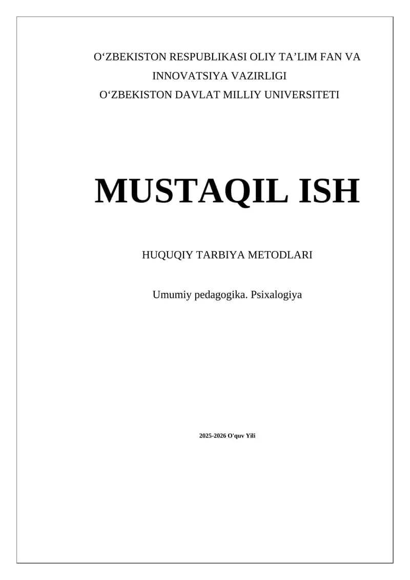 Huquqiy Tarbiya Metodlari