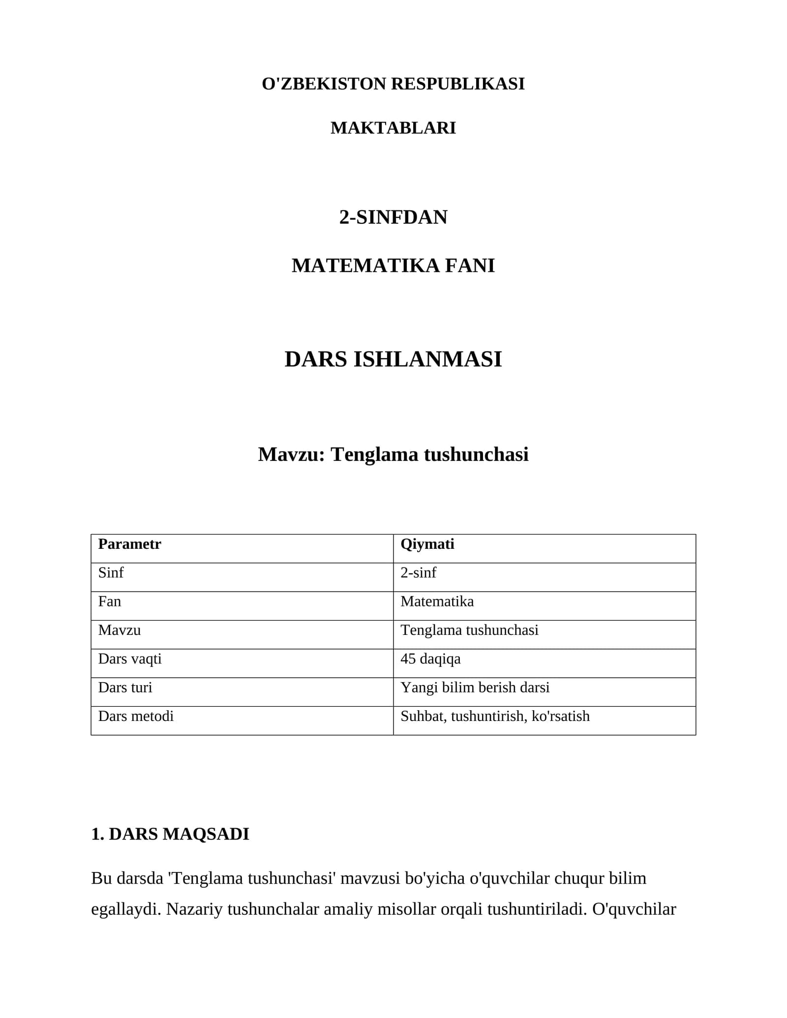 Tenglama tushunchasi