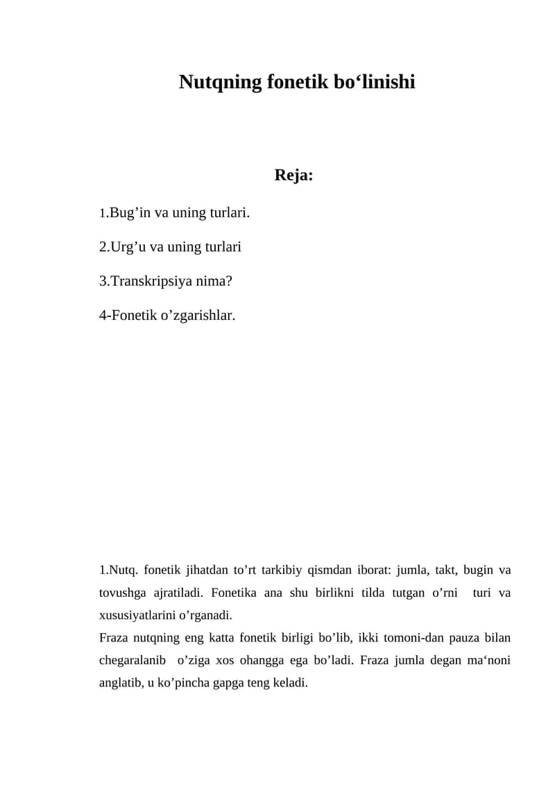 Nutqning fonetik bo‘linishi