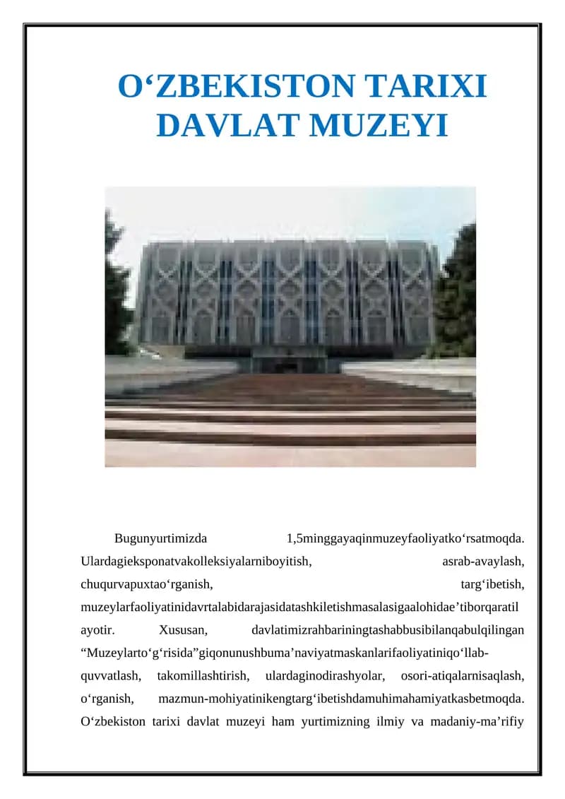 O‘ZBEKISTON TARIXI DAVLAT MUZEYI