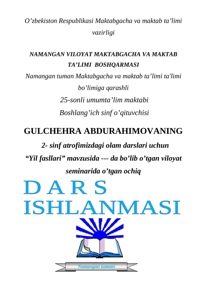 Yil fasllari dars ishlanmasi
