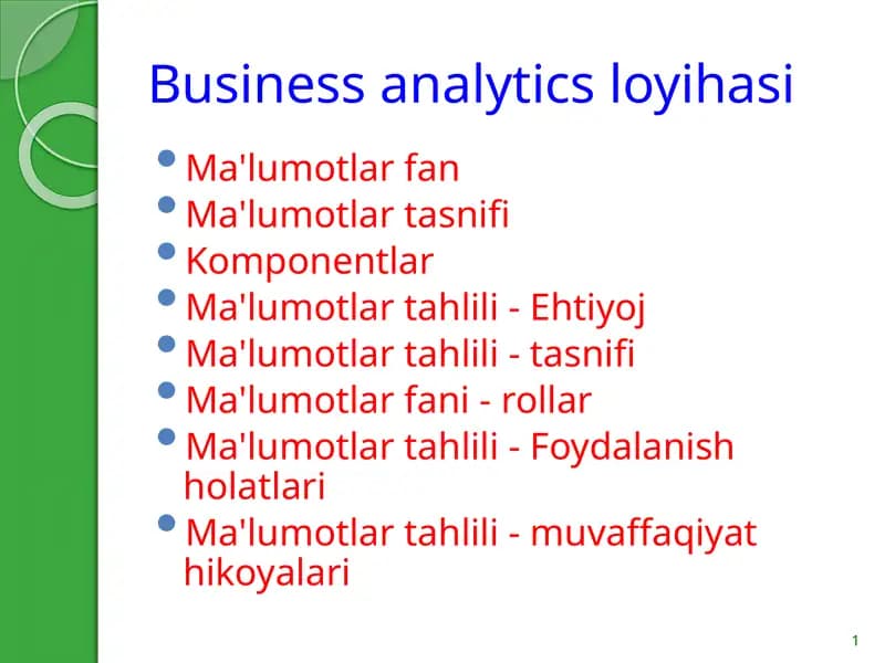 Business analytics loyihasi
