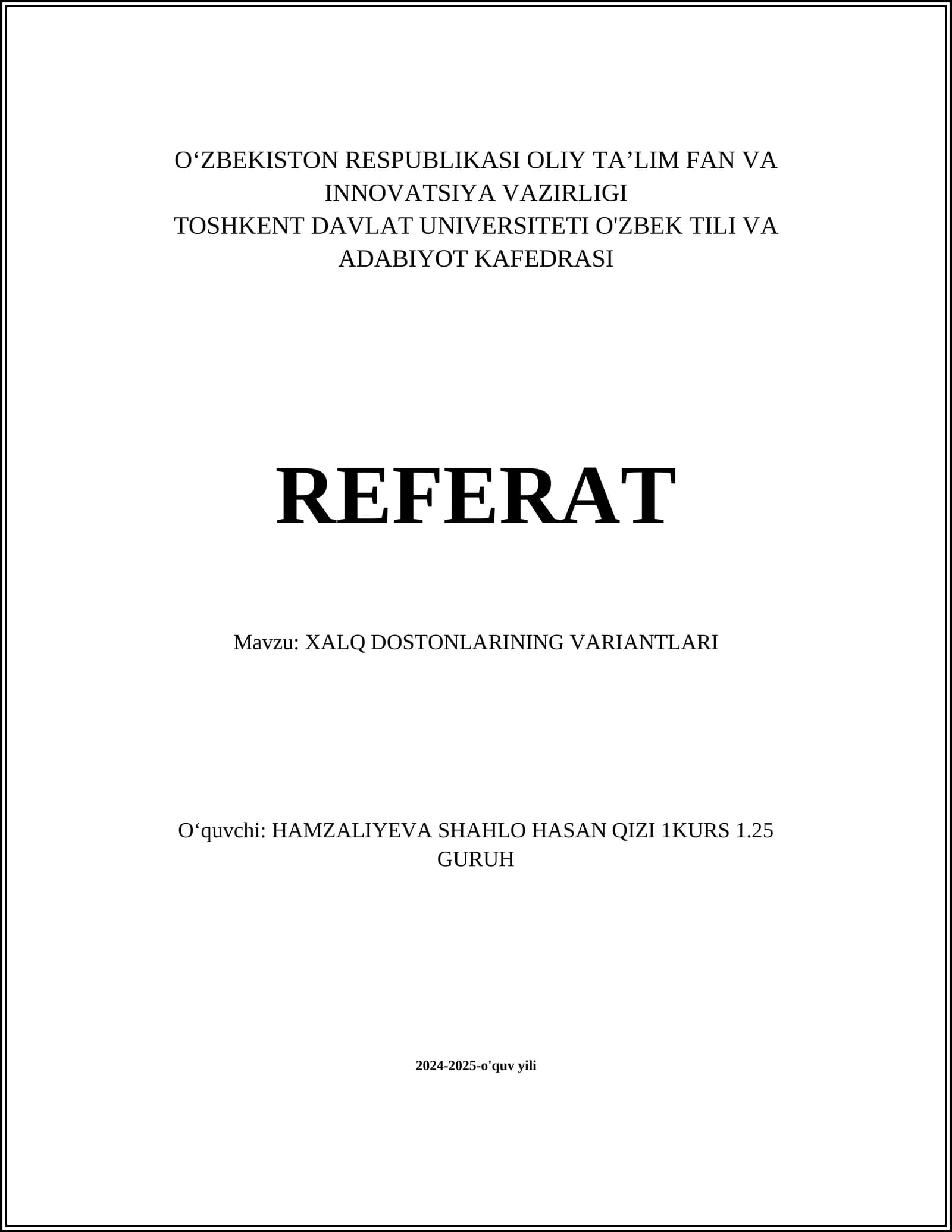 XALQ DOSTONLARINING VARIANTLARI