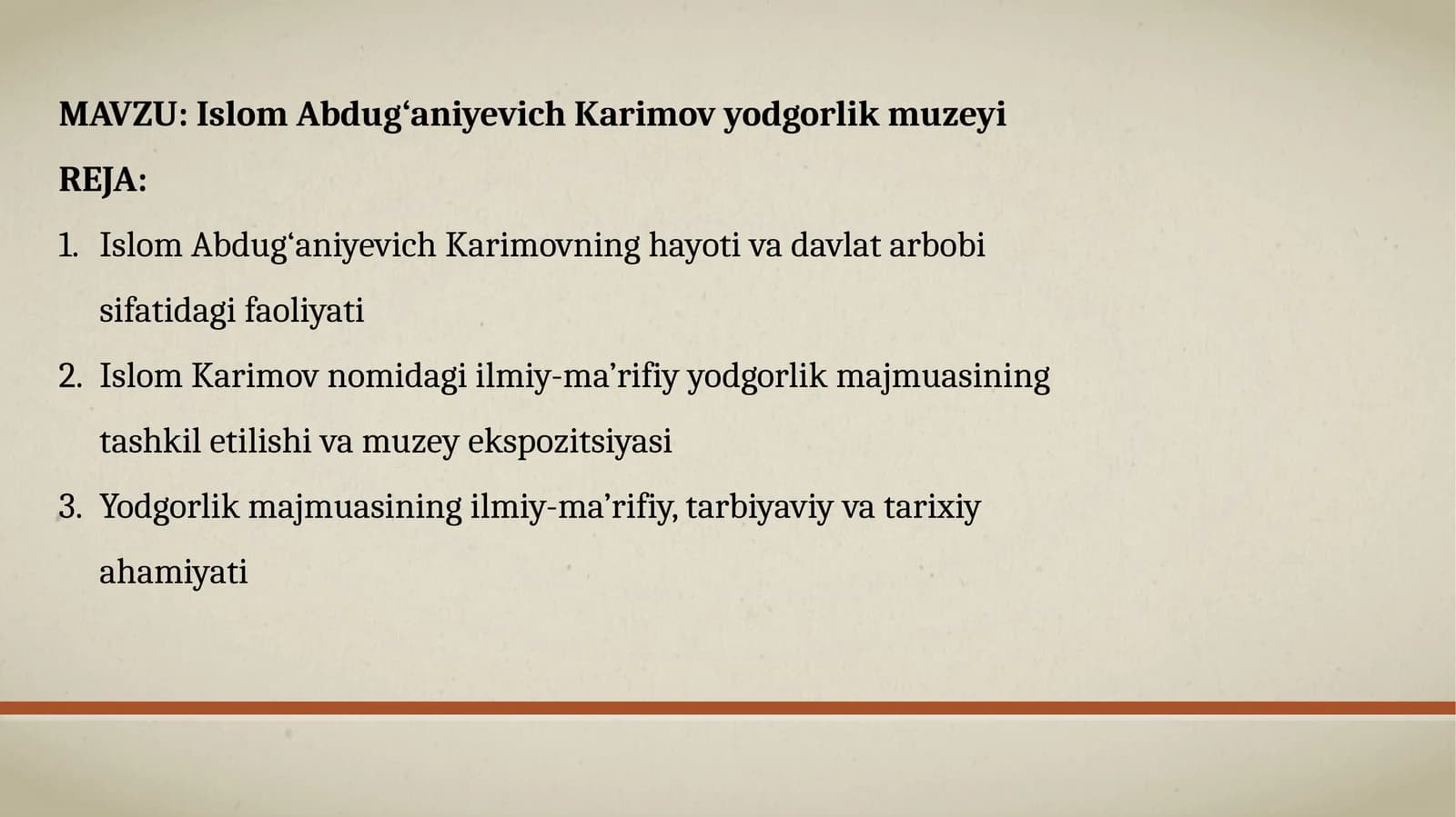 Islom Abdug‘aniyevich Karimov yodgorlik muzeyi