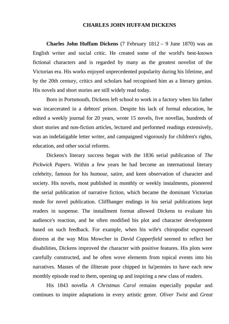 Charles John Huffam Dickens