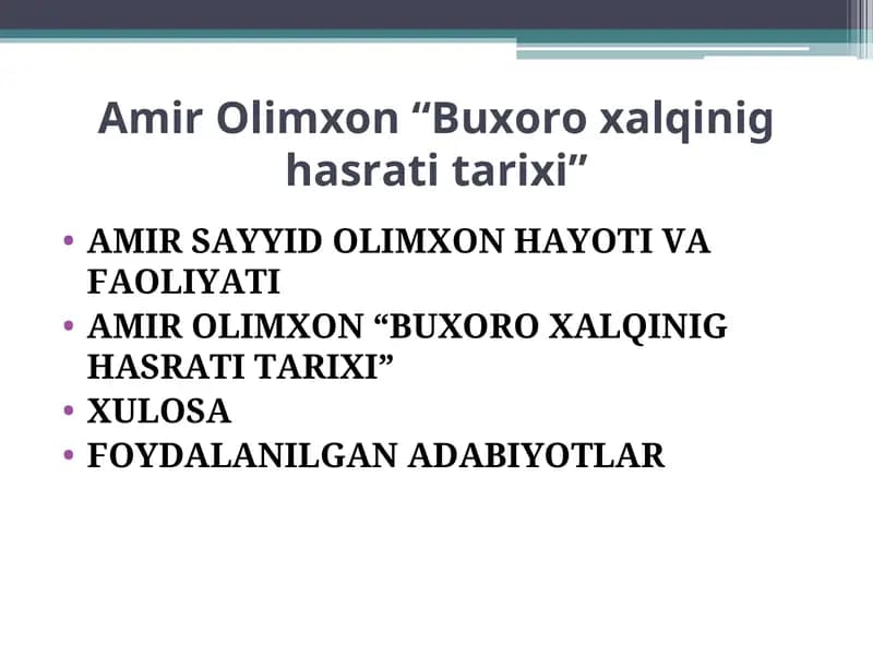 AMIR OLIMXON“BUXORO XALQINIG HASRATI TARIXI”