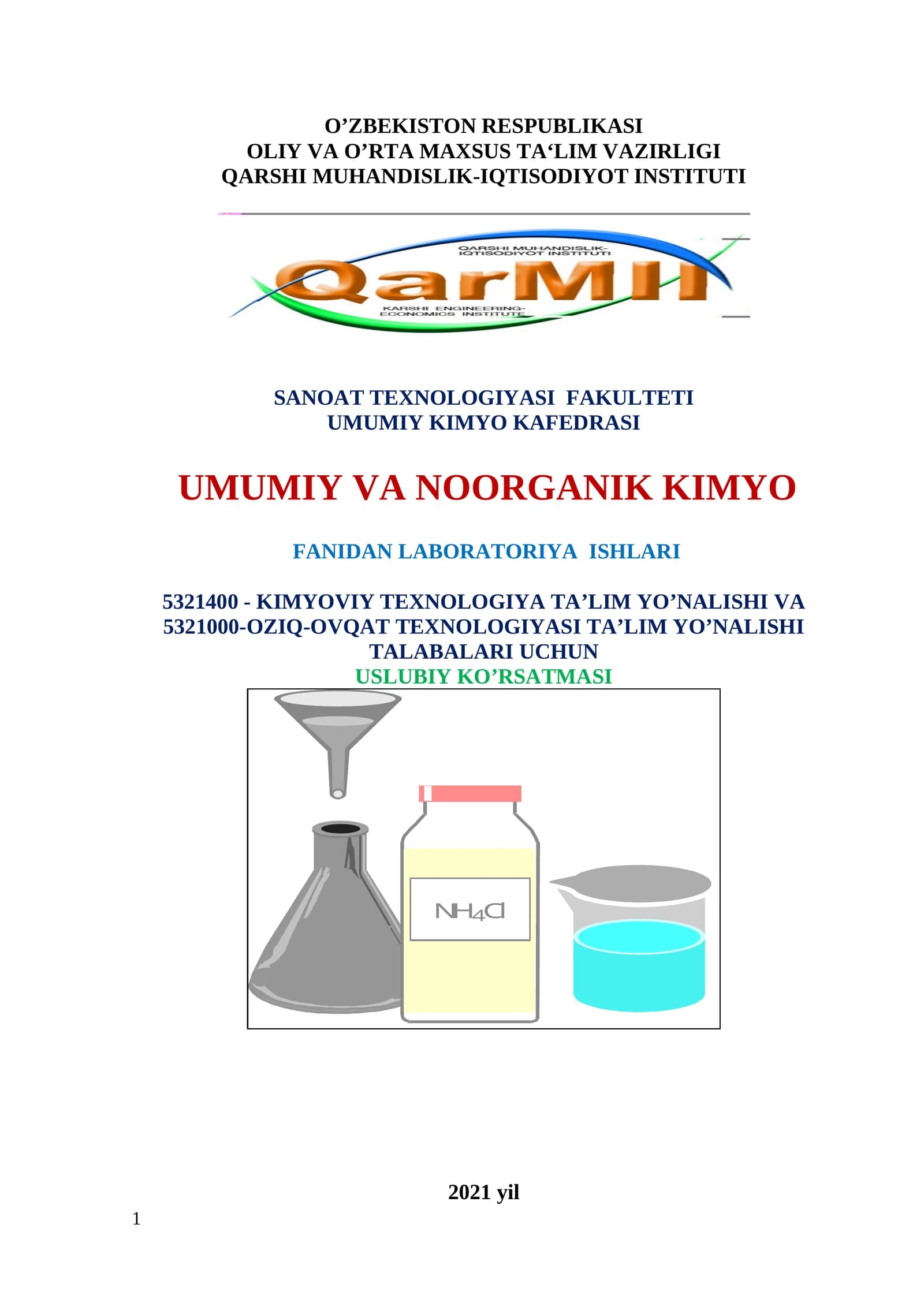 Uslubiy ko’rsatma laboratoriya ishlari